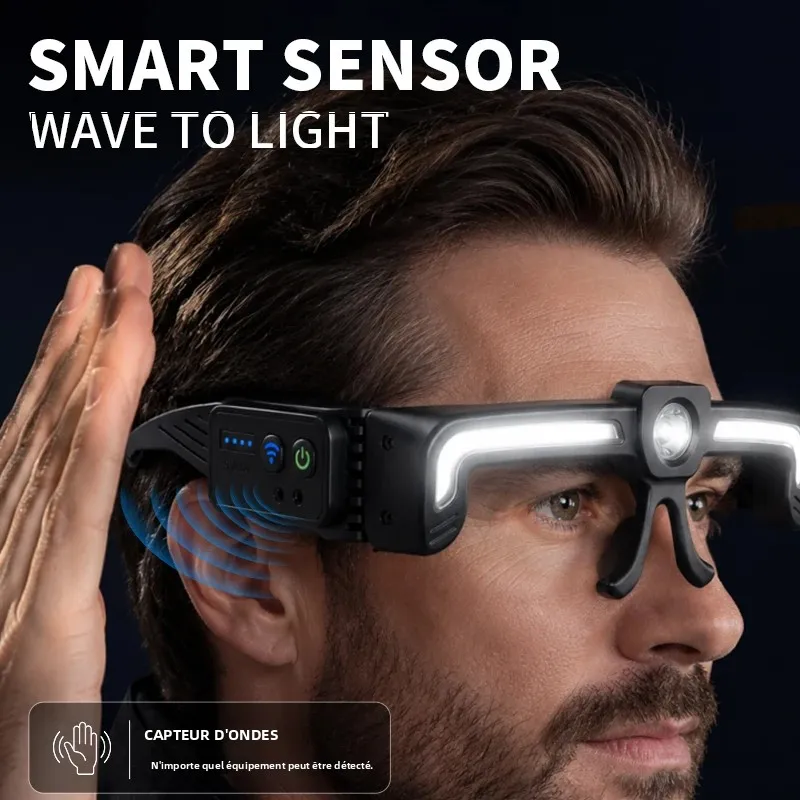 Lampe Frontale Lunettes LED à Induction COB XTE Rechargeable USB IPX4 Atelier – Image 6