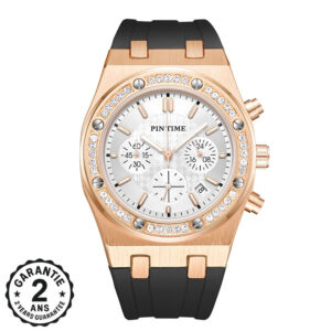 Montre Homme Chronographe Quartz Acier Silicone Diamants CZ Incrustés PINTIME