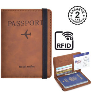 Portefeuille Porte-passeport Cuir PU Anti RFID CB ID Gris Marron Noir Rose Bleu