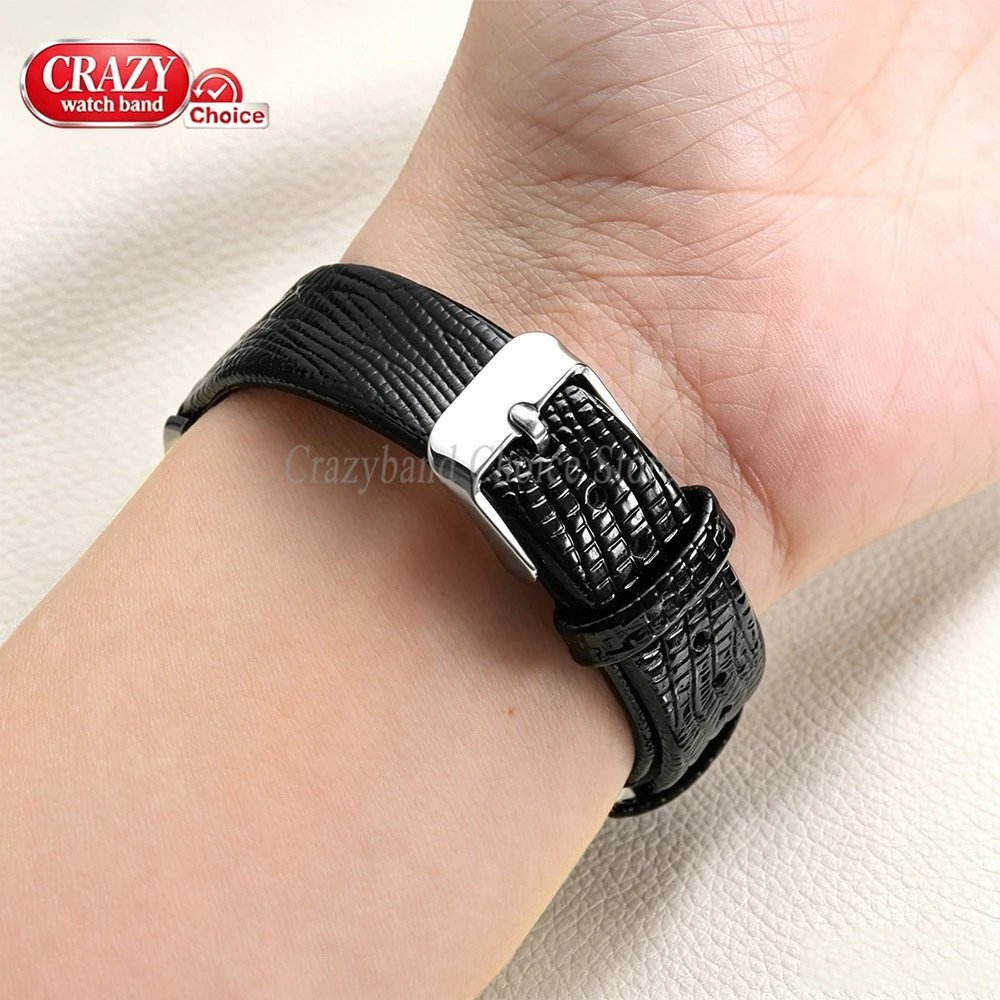 Bracelet de Montre Femme Cuir Véritable 8 10 12 14 16 mm Boucle Ardillon Lézard – Image 5
