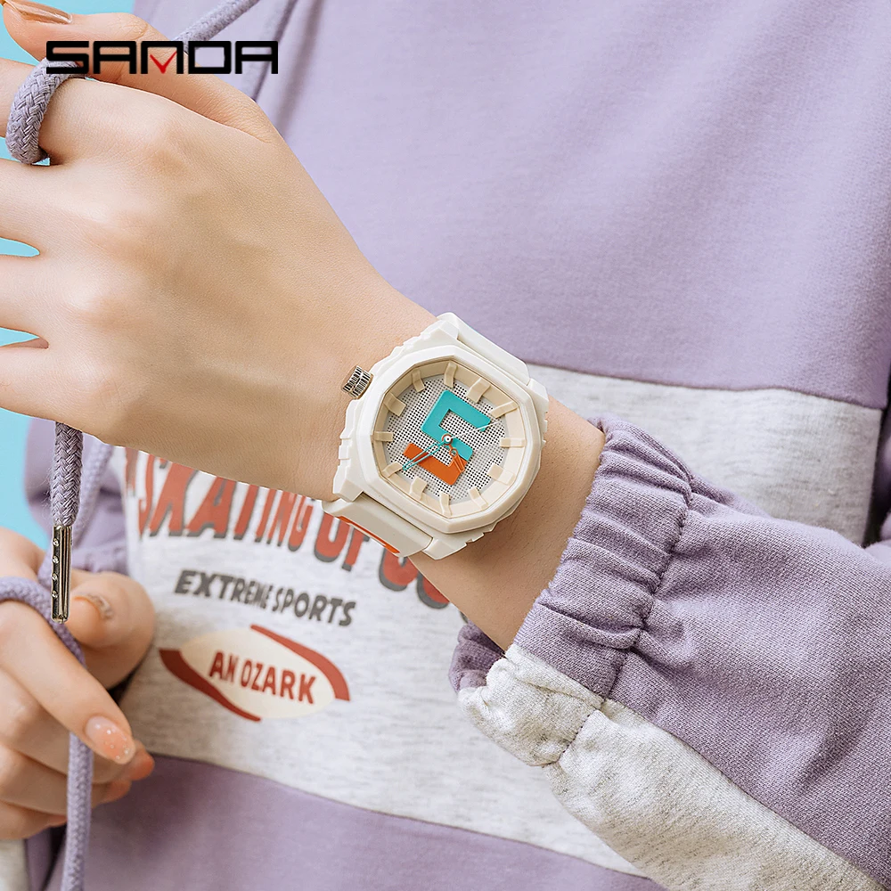 Montre Homme Femme Quartz Sport Silicone Colorée Mode Pop Rouge Bleu Blanc Sanda – Image 6