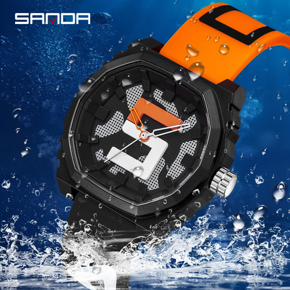 Montre Homme Femme Quartz Sport Silicone Colorée Mode Pop Rouge Bleu Blanc Sanda – Image 4