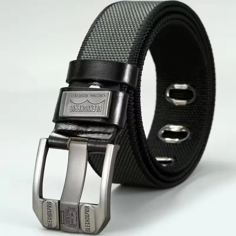 Ceinture Homme Tressée Nylon Boucle Acier Inox Picots Dorés Mode Fashion 120cm – Image 4