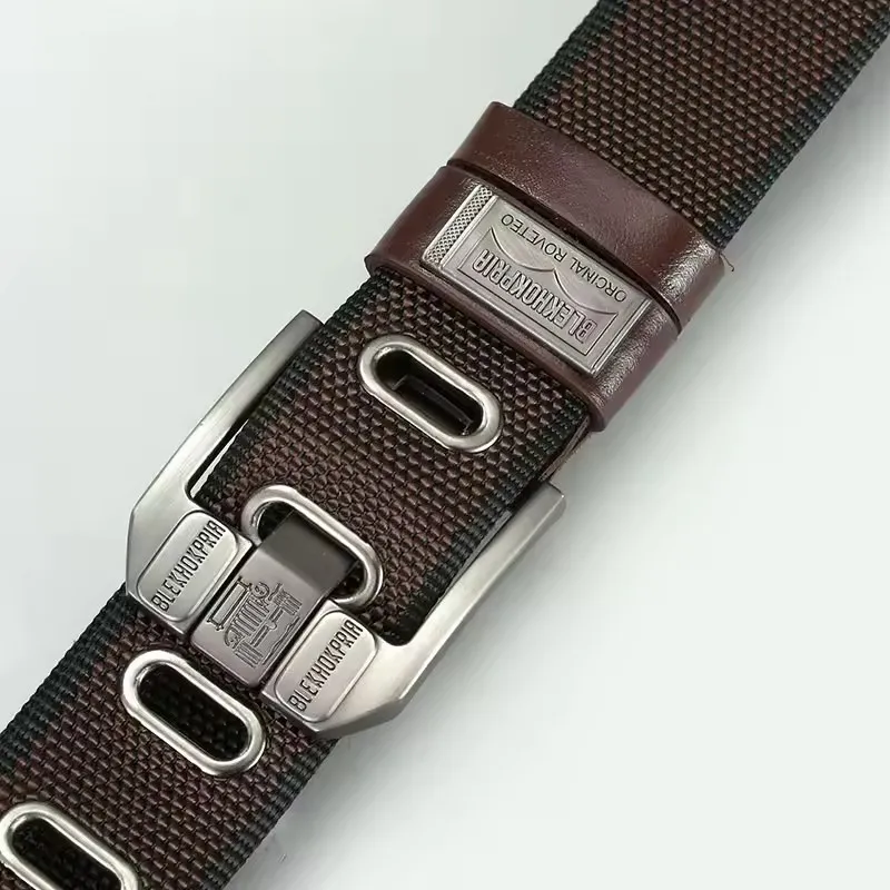 Ceinture Homme Tressée Nylon Boucle Acier Inox Picots Dorés Mode Fashion 120cm – Image 5