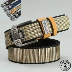 Ceinture Homme Tressée Nylon Boucle Acier Inox Picots Dorés Mode Fashion 120cm