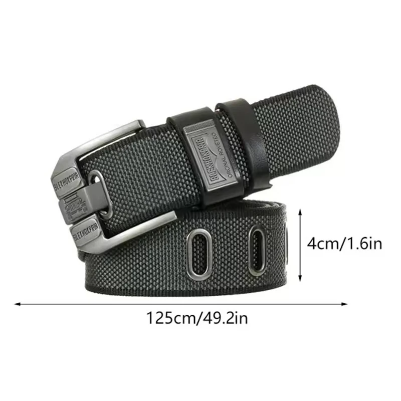 Ceinture Homme Tressée Nylon Boucle Acier Inox Picots Dorés Mode Fashion 120cm – Image 2