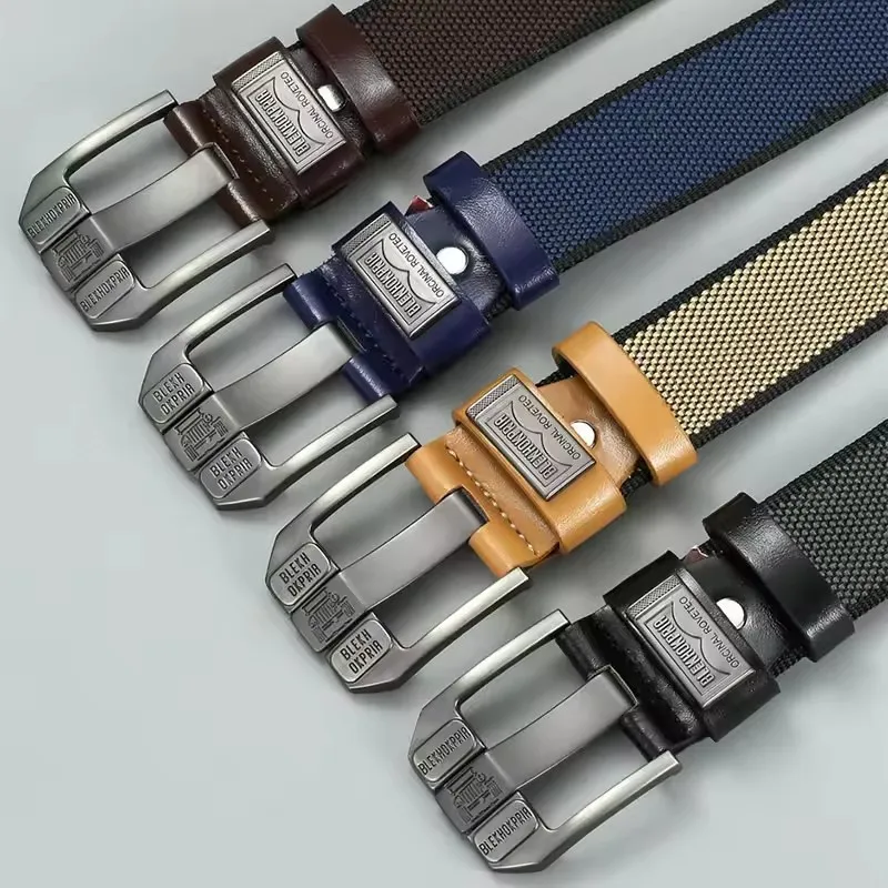 Ceinture Homme Tressée Nylon Boucle Acier Inox Picots Dorés Mode Fashion 120cm – Image 3