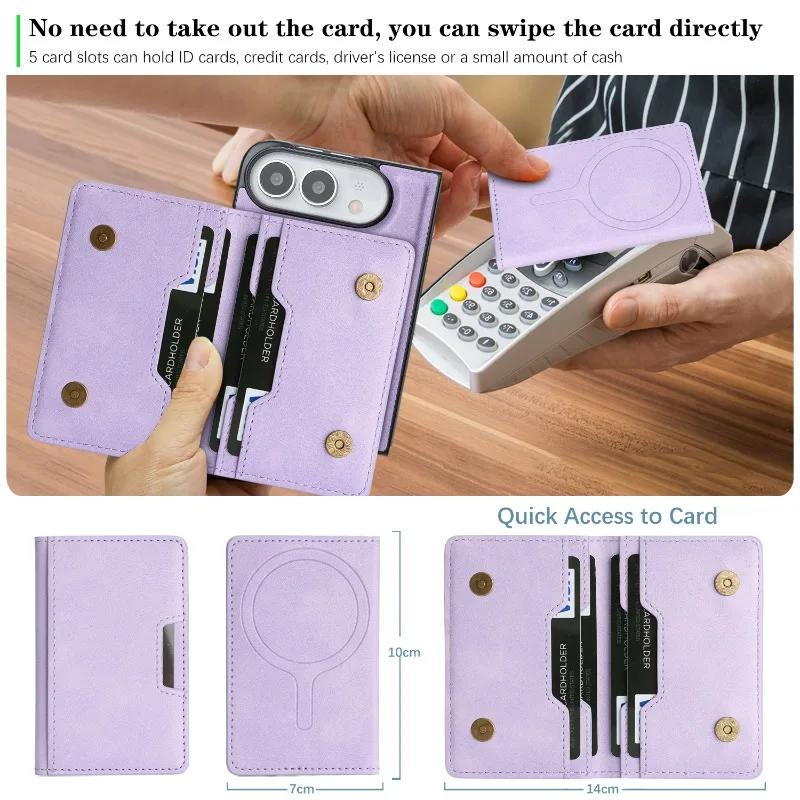 Coque Cuir iPhone Duo MagSafe Portefeuille 5 Cartes Fermeture Boutons Pression – Image 3