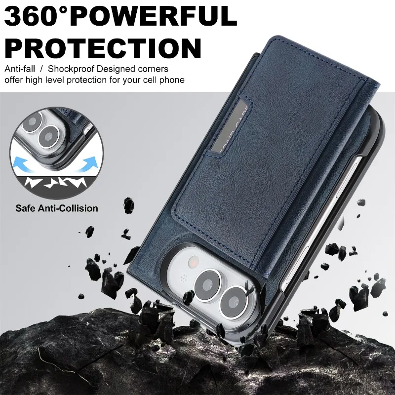 Coque Cuir iPhone Duo MagSafe Portefeuille 5 Cartes Fermeture Boutons Pression – Image 6