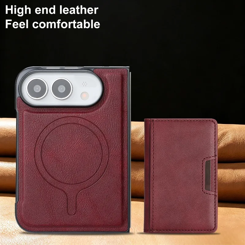 Coque Cuir iPhone Duo MagSafe Portefeuille 5 Cartes Fermeture Boutons Pression – Image 5