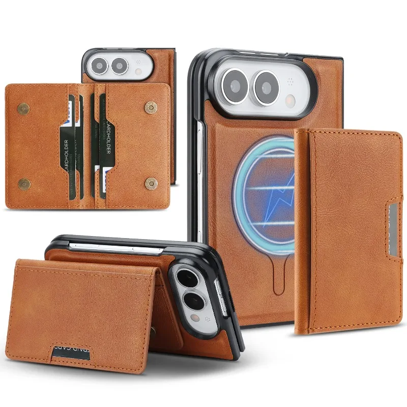 Coque Cuir iPhone Duo MagSafe Portefeuille 5 Cartes Fermeture Boutons Pression – Image 2