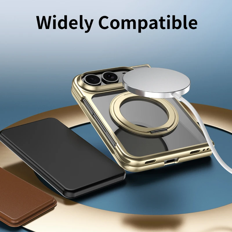 Coque iPhone Duo + Verre Trempé 360 Magsafe Transparente Anneau Rotatif Argenté – Image 2