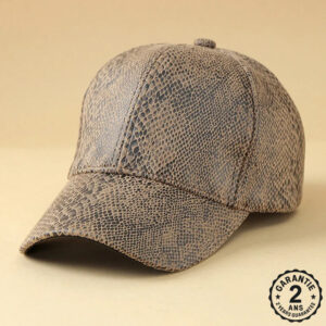 Casquette de Baseball Homme Cuir PU Motif Peau de Serpent Réglable Noir Rose