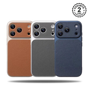 Coque Cuir PU Texturé Litchi iPhone 18 17 16 15 14 13 12 Pro Max Air Antichoc