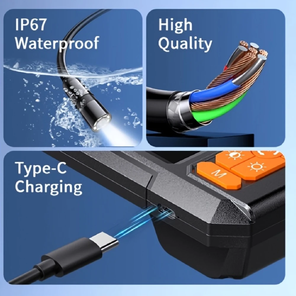 Caméra Endoscope Écran 4.3 Pouces HD 1080P Câble Rigide 10m IP67 USB Type C LED – Image 5