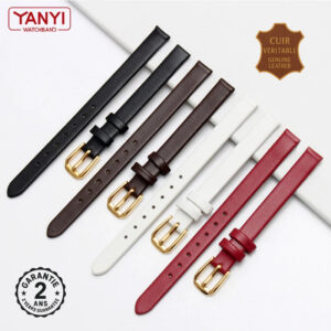 Bracelet de Montre Femme Cuir Véritable Fin Rouge 6 8 10 12 14 mm Boucle Doré