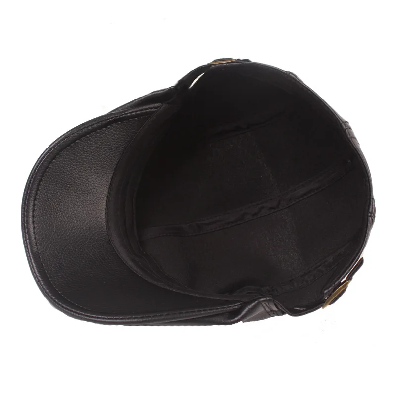 Béret Casquette Homme Cuir PU Grainé Marron Blanc Noir Vintage Rétro Réglable – Image 3