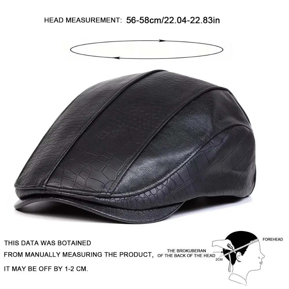 Béret Casquette Gavroche Homme Cuir PU Bicolore Noir Marron Foncé Marron Clair – Image 3