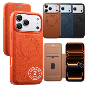 Coque iPhone 18 17 16 15 14 13 Pro Max Cuir Rabat Magnétique Magsafe Porte Carte