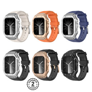 Coque Apple Watch 4 5 6 SE 44mm 7 8 9 45mm Acier Inoxydable + Bracelet Antichoc