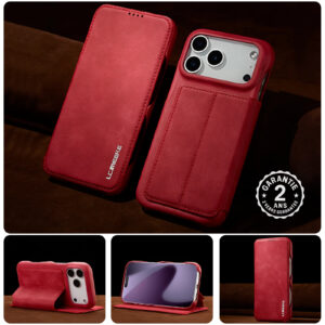 Coque iPhone 18 17 16 15 14 13 12 11 Pro Max Cuir Rabat Protection Objectif Luxe
