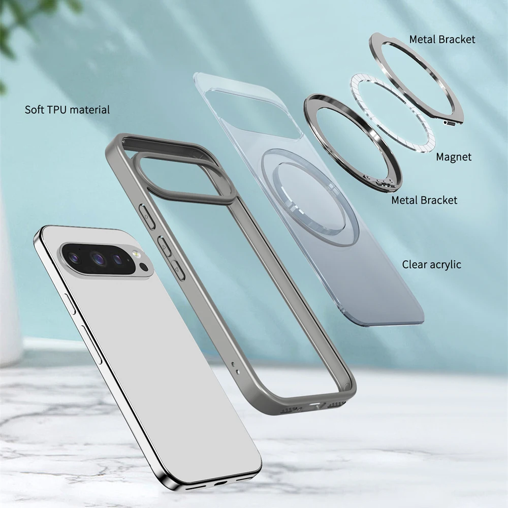 Coque Google Pixel 11 10 9 Pro XL Transparente TPU Anneau Magnétique Pivotant Qi – Image 2
