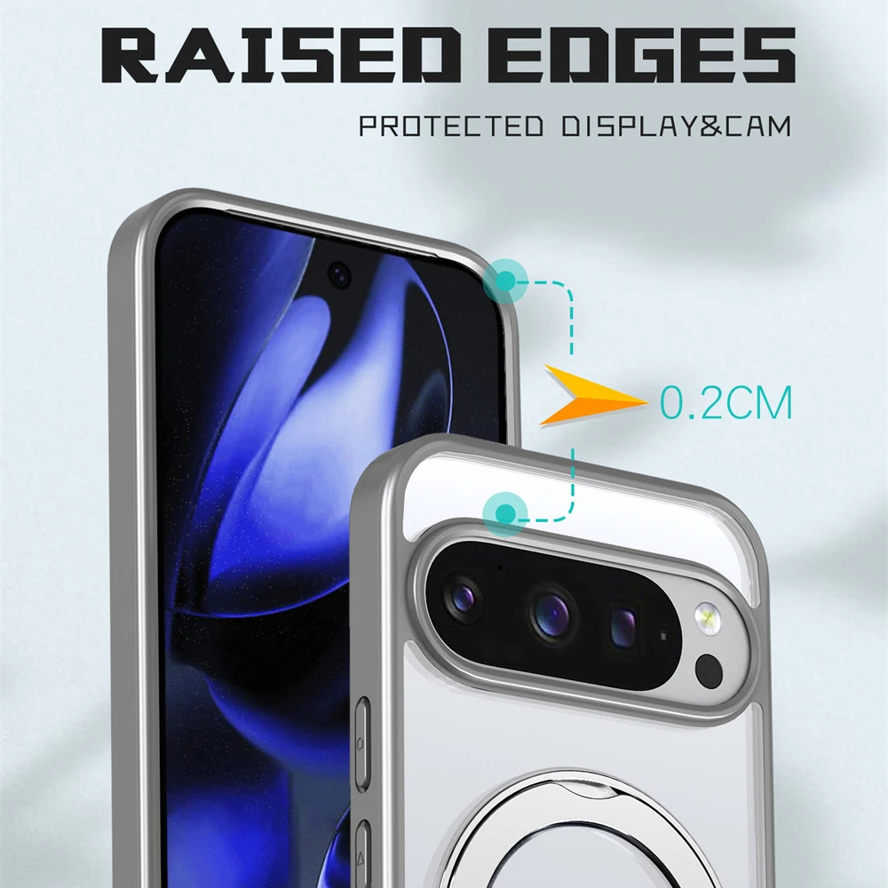 Coque Google Pixel 11 10 9 Pro XL Transparente TPU Anneau Magnétique Pivotant Qi – Image 6