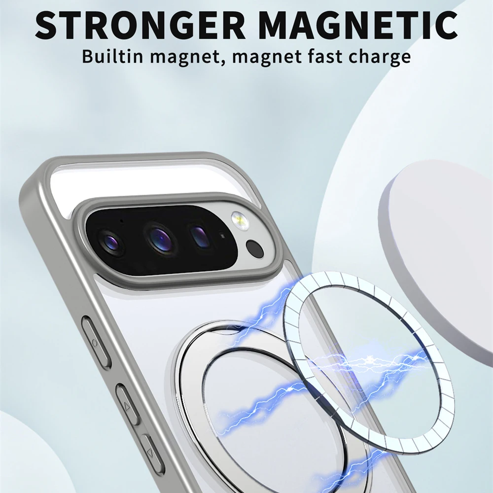 Coque Google Pixel 11 10 9 Pro XL Transparente TPU Anneau Magnétique Pivotant Qi – Image 3