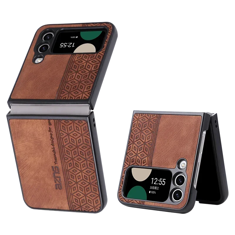 Coque Étui Cuir Mat Gaufré Galaxy Z Flip 7 6 5 4 3 Marron Bleu Noir Vert Violet – Image 5