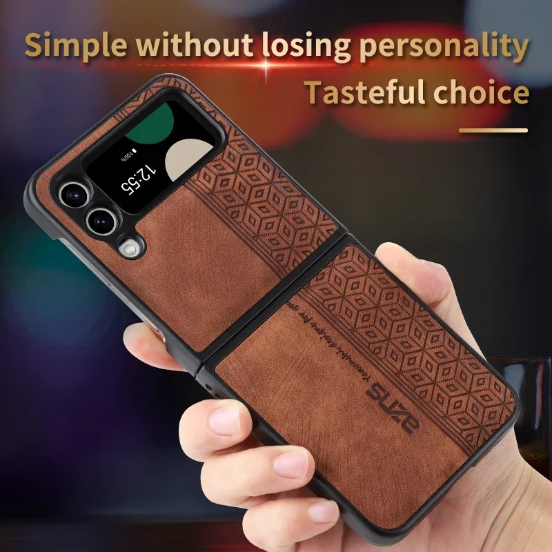 Coque Étui Cuir Mat Gaufré Galaxy Z Flip 7 6 5 4 3 Marron Bleu Noir Vert Violet