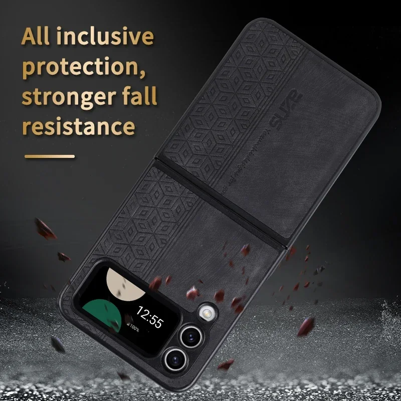 Coque Étui Cuir Mat Gaufré Galaxy Z Flip 7 6 5 4 3 Marron Bleu Noir Vert Violet – Image 3