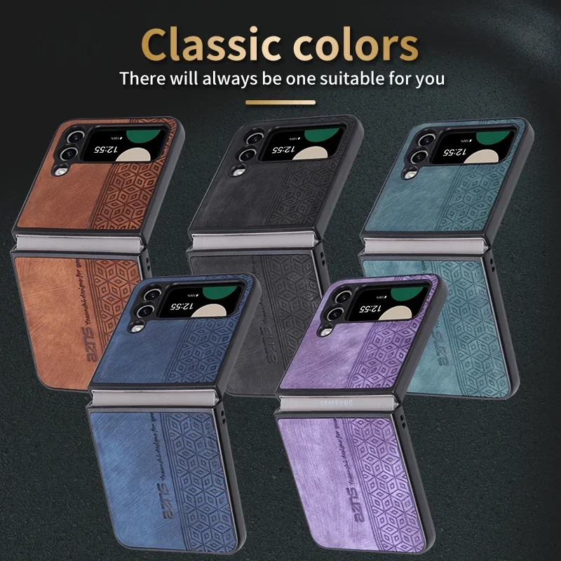 Coque Étui Cuir Mat Gaufré Galaxy Z Flip 7 6 5 4 3 Marron Bleu Noir Vert Violet – Image 6
