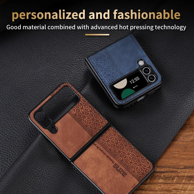 Coque Étui Cuir Mat Gaufré Galaxy Z Flip 7 6 5 4 3 Marron Bleu Noir Vert Violet – Image 2
