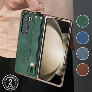 Coque Galaxy Z Fold 7 6 5 4 3 Cuir Anneau et Sangle Ergonomique de Maintien Luxe