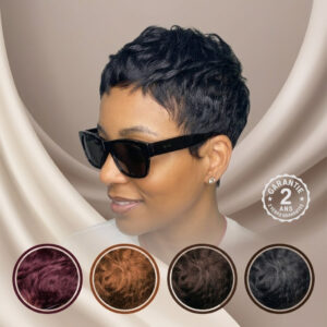 Perruque Femme Cheveux Humains Courts Colorés Remy Dentelle Texturé Densité 180