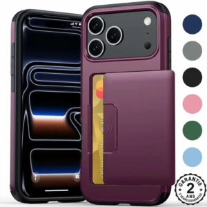 Coque iPhone 18 17 16 15 14 13 12 Pro Max E Glissière Porte Cartes Mat Anti-choc