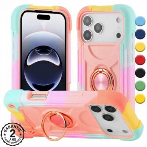 Coque iPhone 17 16 15 14 13 12 11 Pro Max Support Rotatif AntiChoc Multicolore