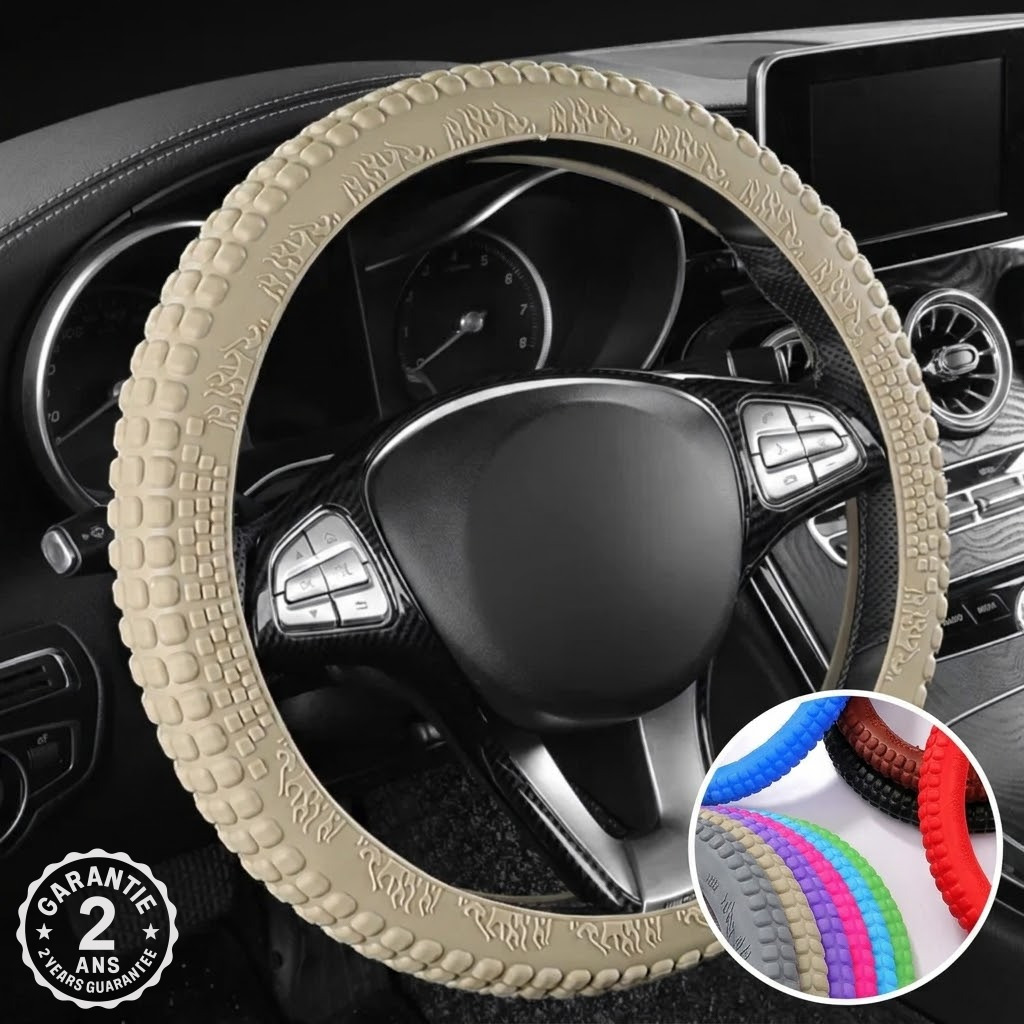 Housse Couvre Volant Silicone Antidérapante 38cm Universelle Design Pneu Voiture