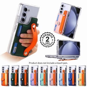 Coque Samsung Galaxy Z Fold 6 5 Cuir Portefeuille Dragonne Transparent Bicolore