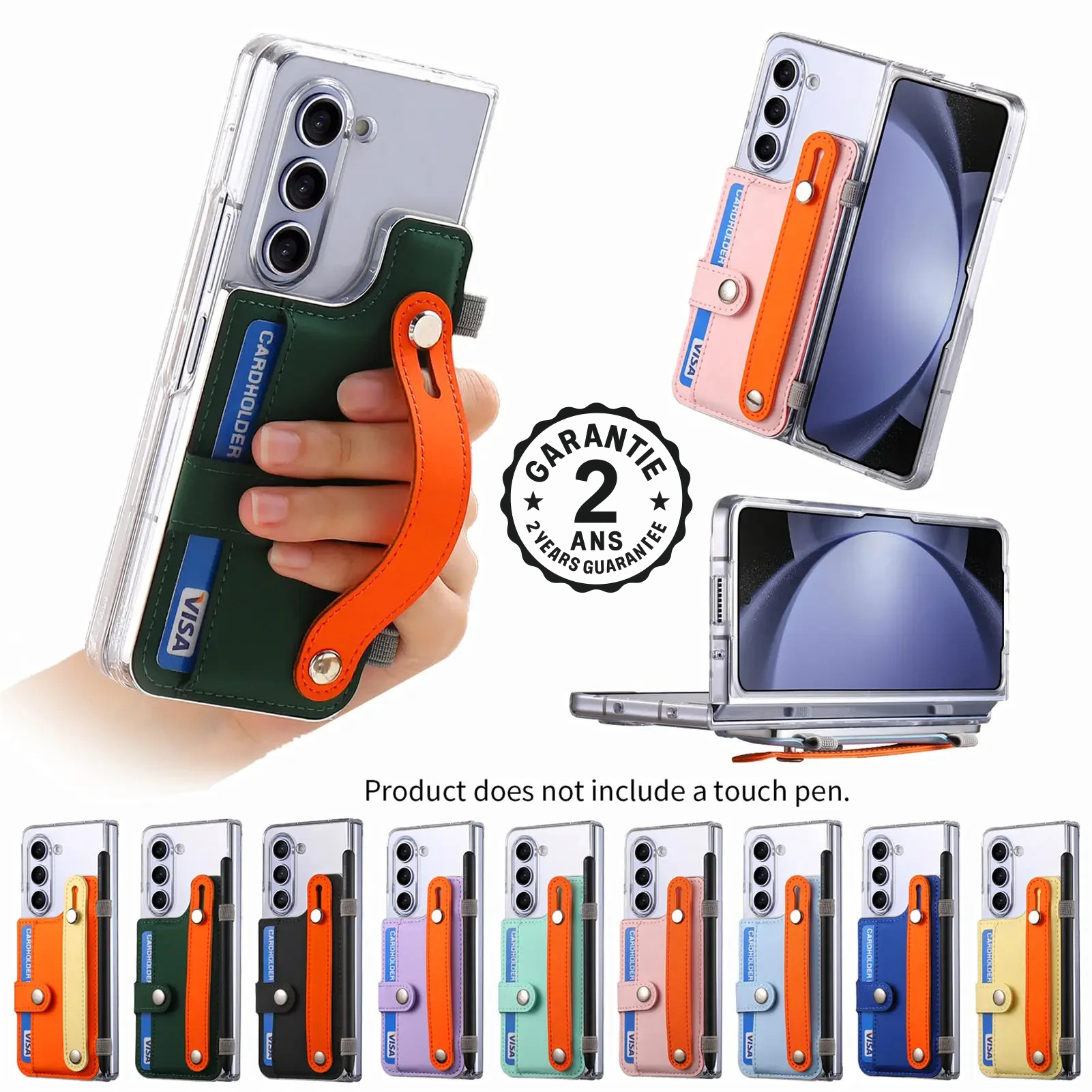 Coque Samsung Galaxy Z Fold 6 5 Cuir Portefeuille Dragonne Transparent Bicolore