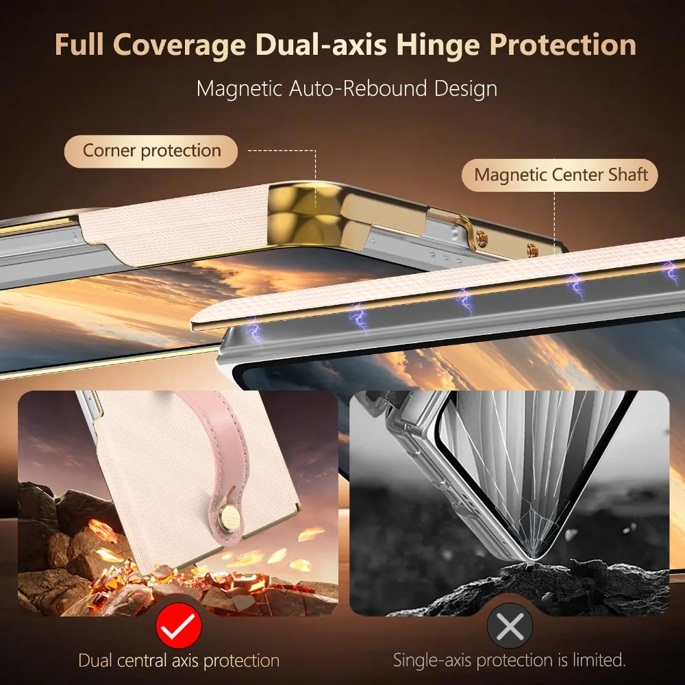 Coque Galaxy Z Fold 8 7 6 Ultra Cuir Sangle Dragonne Aimant Charnière Bi-Axe – Image 5
