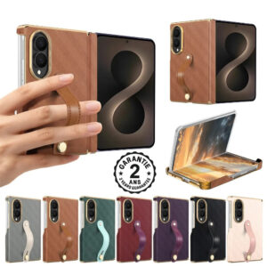 Coque Galaxy Z Fold 8 7 6 Ultra Cuir Sangle Dragonne Aimant Charnière Bi-Axe