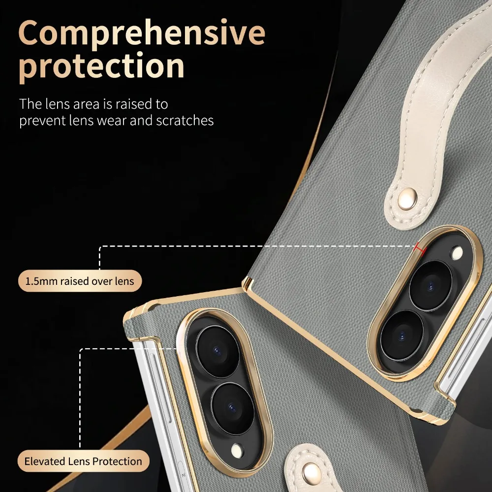 Coque Galaxy Z Fold 8 7 6 Ultra Cuir Sangle Dragonne Aimant Charnière Bi-Axe – Image 4