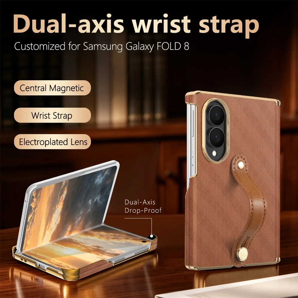 Coque Galaxy Z Fold 8 7 6 Ultra Cuir Sangle Dragonne Aimant Charnière Bi-Axe – Image 2