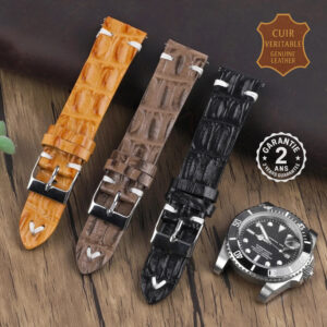 Bracelet de Montre Homme Cuir Véritable Motif Peau de Croco 18 20 22 24mm Boucle