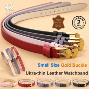 Bracelet de Montre Femme Cuir Véritable Fin 8mm 10mm Boucle Dorée Rose Rouge
