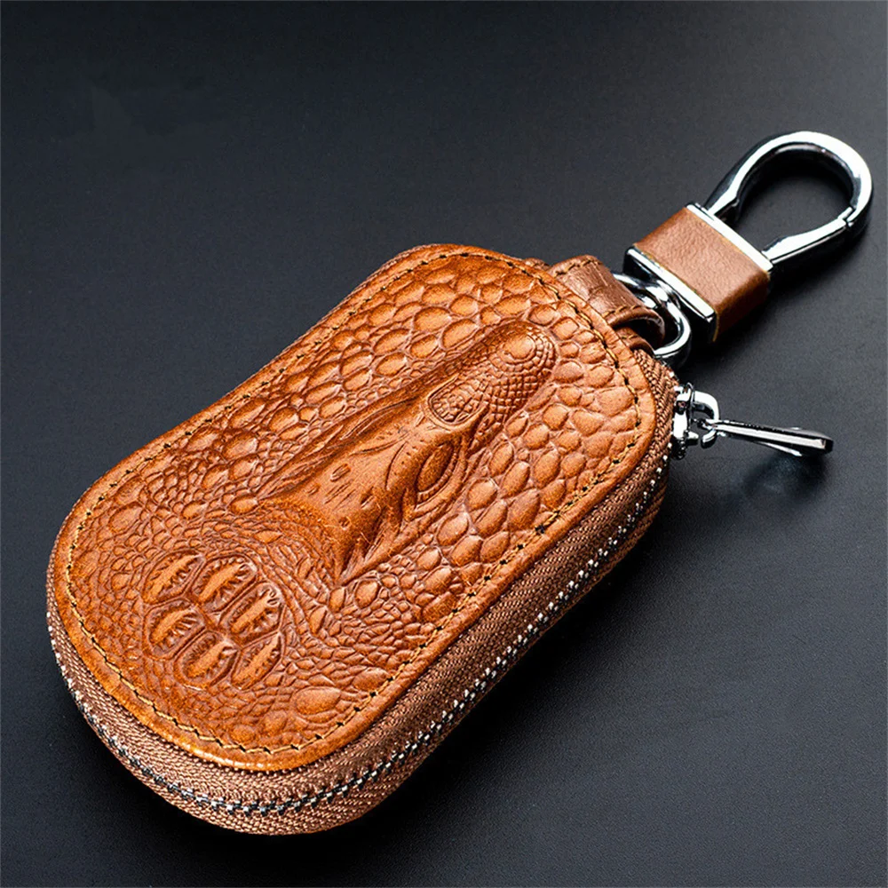 Coque Etui de Clé de Voiture Cuir Noir Fermeture Éclair Zip 360° Tête de Dragon – Image 9