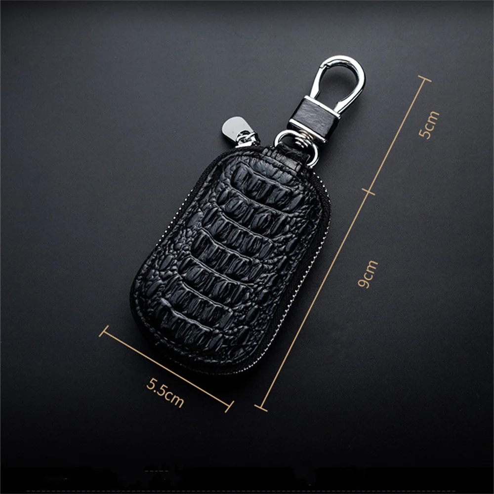 Coque Etui de Clé de Voiture Cuir Noir Fermeture Éclair Zip 360° Tête de Dragon – Image 2
