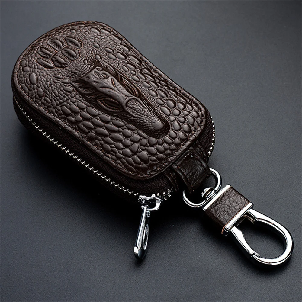 Coque Etui de Clé de Voiture Cuir Noir Fermeture Éclair Zip 360° Tête de Dragon – Image 8