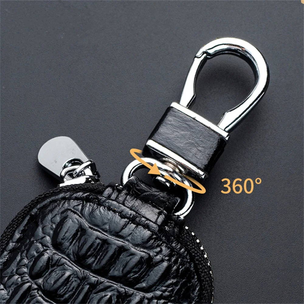 Coque Etui de Clé de Voiture Cuir Noir Fermeture Éclair Zip 360° Tête de Dragon – Image 3